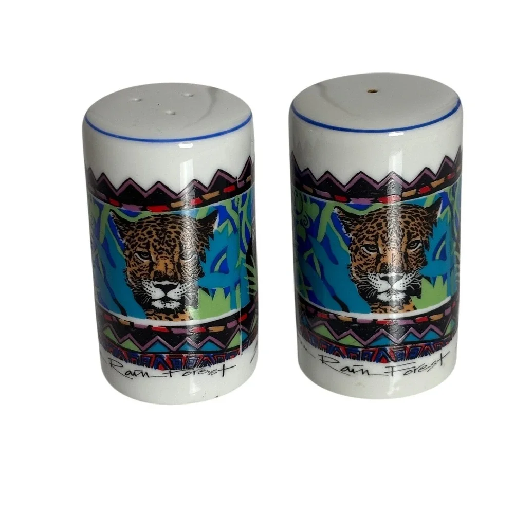 Vintage San Diego Zoo African Rain Forest Salt‎ Pepper Shakers Ceramic Festive
